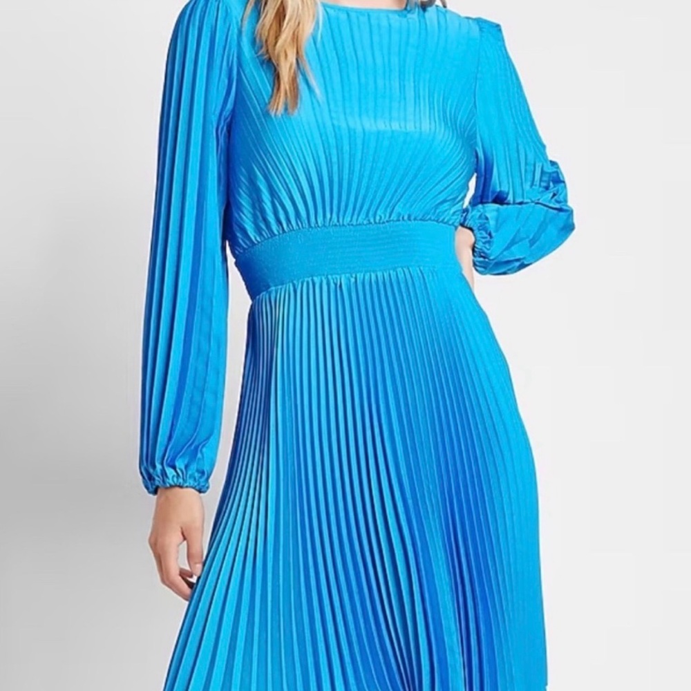 Express Satin Blue Pleated Dress